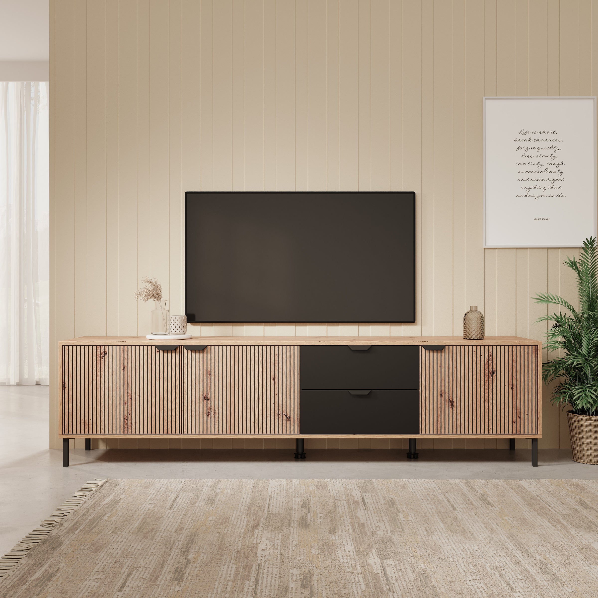 Malaika - TV-Meubel - Eiken - 208x40x54 cm