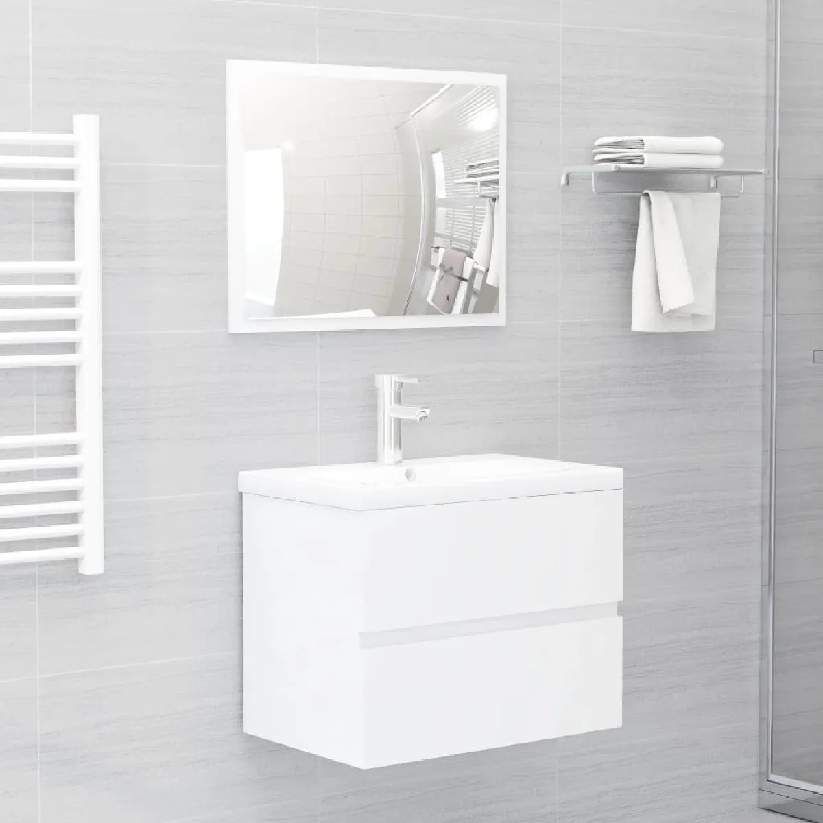vidaXL Ensemble de meubles de bain Blanc brillant