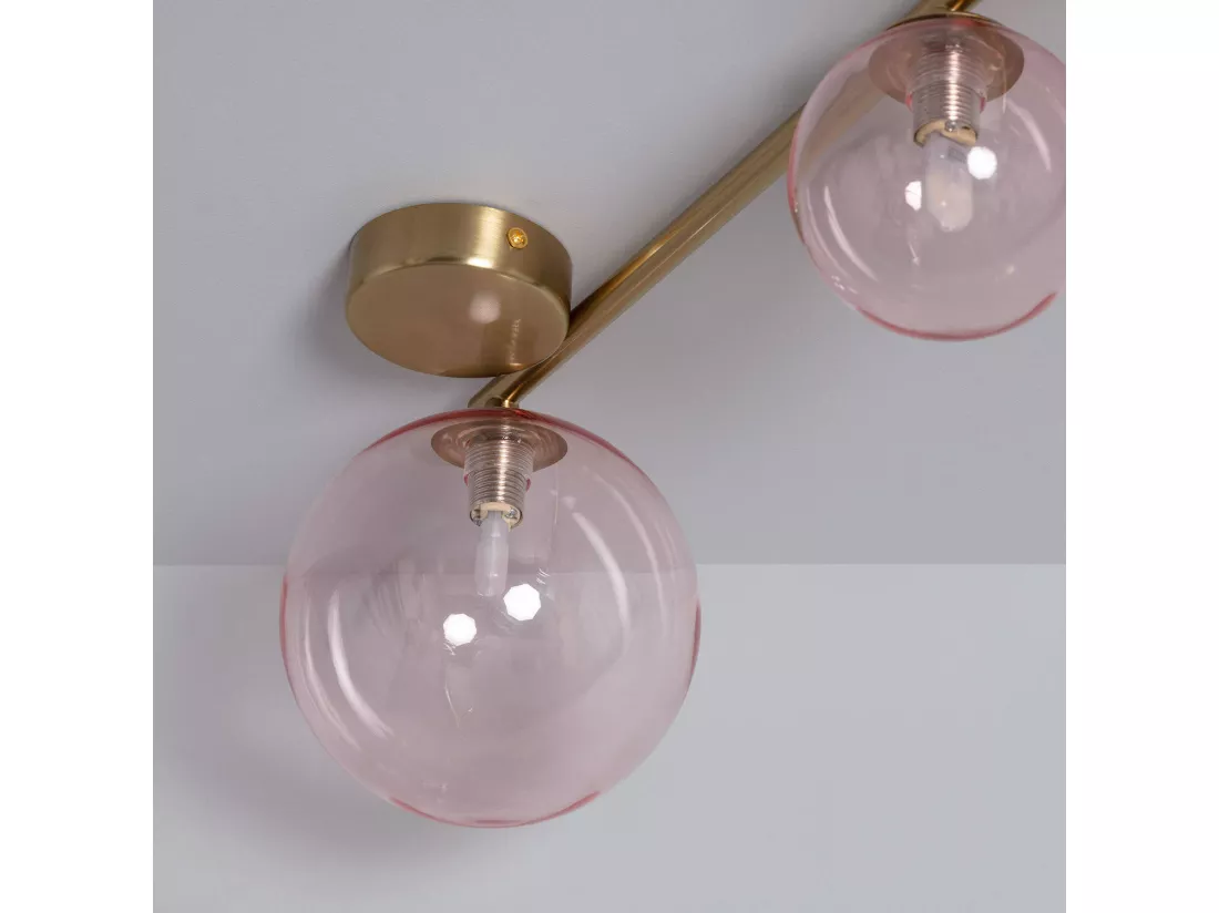 Plafonnier Métal et Verre Moonlight Brass 4 Spots Rose