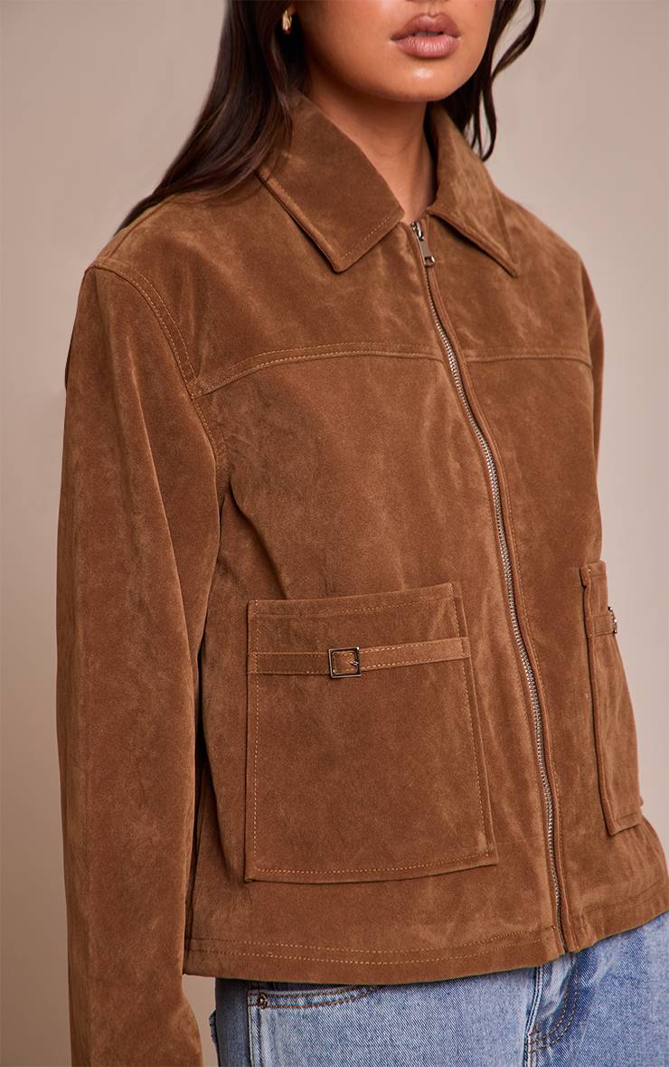 Marron Veste En Faux Suède Avec Poches À Détails