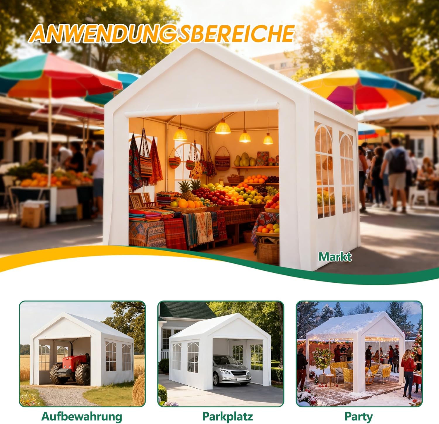Pavillon 3x3 Meter Premium Winterfest Partyzelt mit Seitenwände, Wasserdicht Stabil Gartenpavillon Gartenzelt, UV Schutz Outdoor Festzelt Carport, Weiß