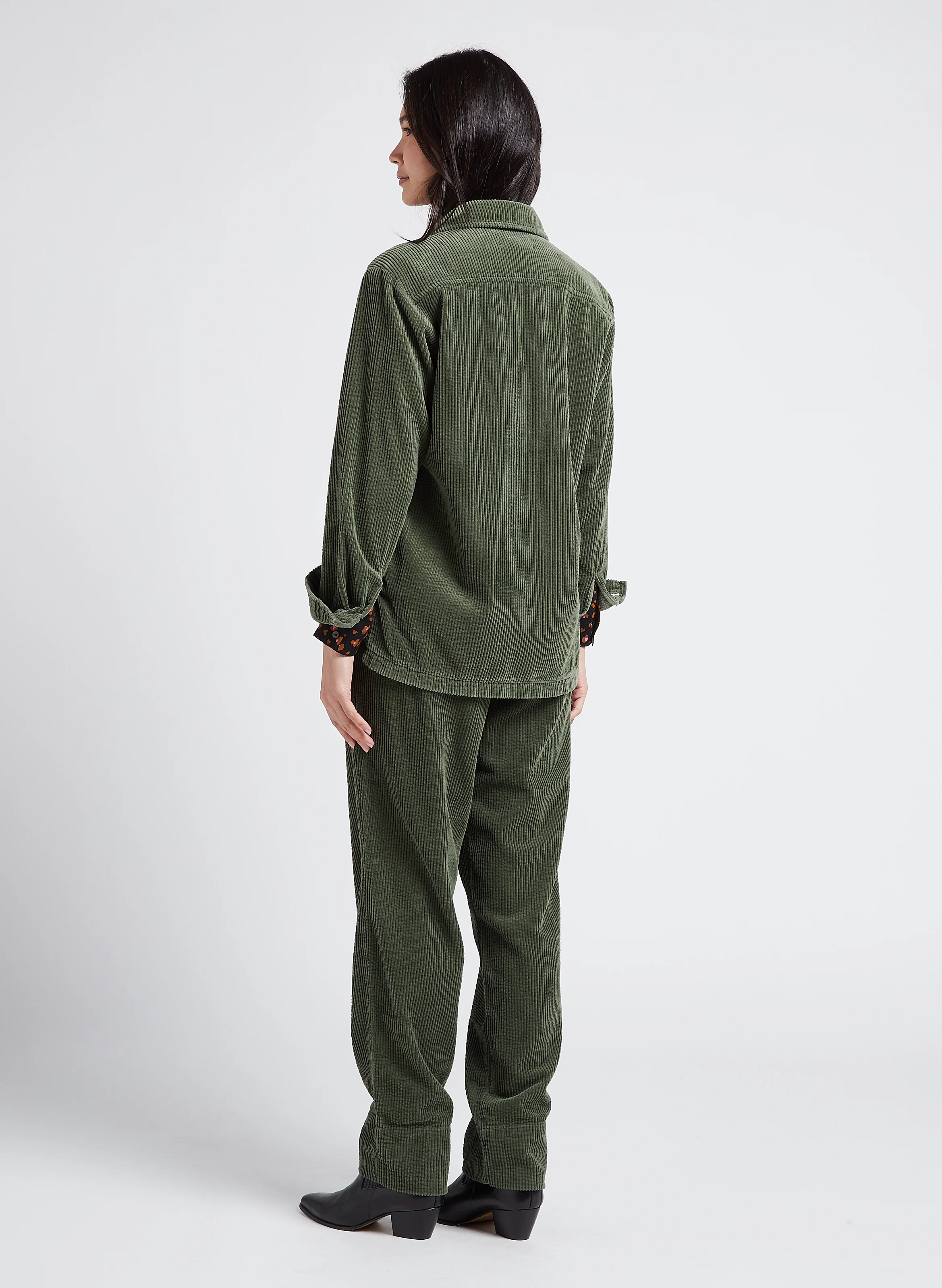 SAPHIR - Pantalon droit en velours côtelé | Vert