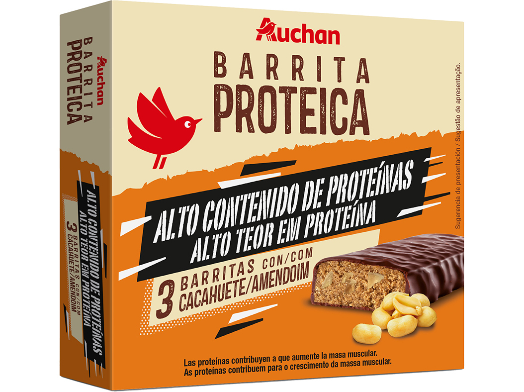 BARRITA PROTEICA AUCHAN COM AMENDOIM 120 G (3X40G)
