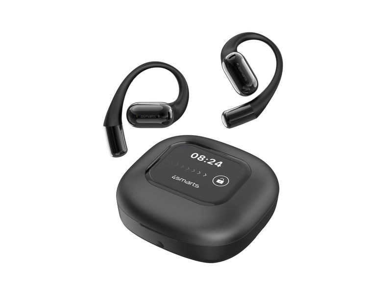 4smarts Open-Ear Bluetooth Kopfhörer SkyBuds AI Screen, Sch Offene, kabellose Bluetooth-Kopfhörer mit smarter Ladeschale