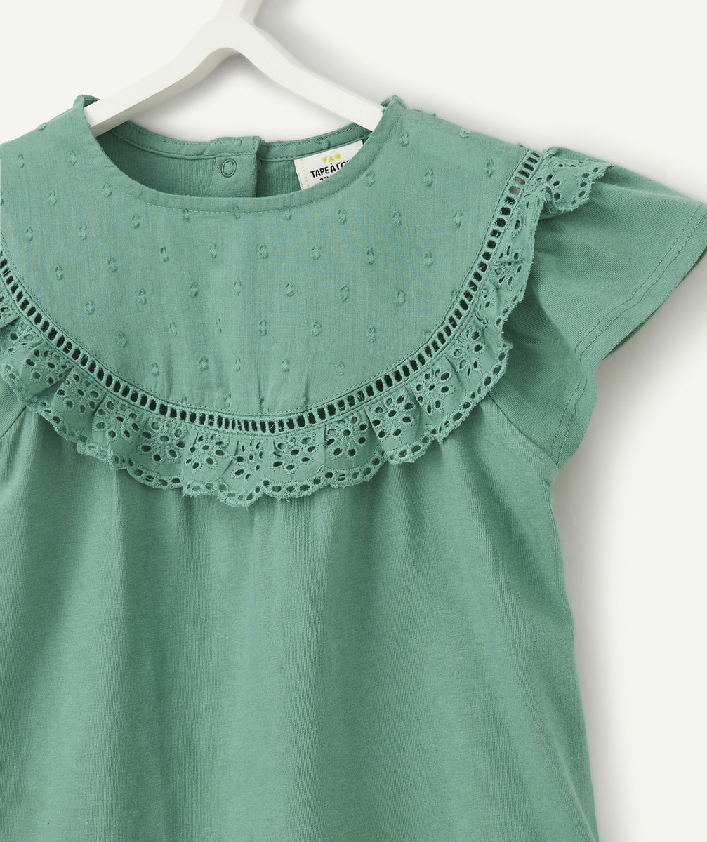 T-SHIRT BÉBÉ FILLE EN COTON VERT AVEC BRODERIES