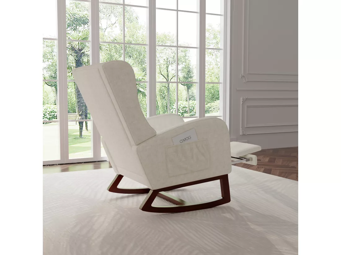 Fauteuil à Bascule avec Repose-Pieds, Fauteuil de Relaxation de Salon, Rocking Chair avec Aspect Velours, capacité de Charge jusqu'à 150 kg, pour Salon, Chambre, 64 x 67 x 99 cm (Beige)