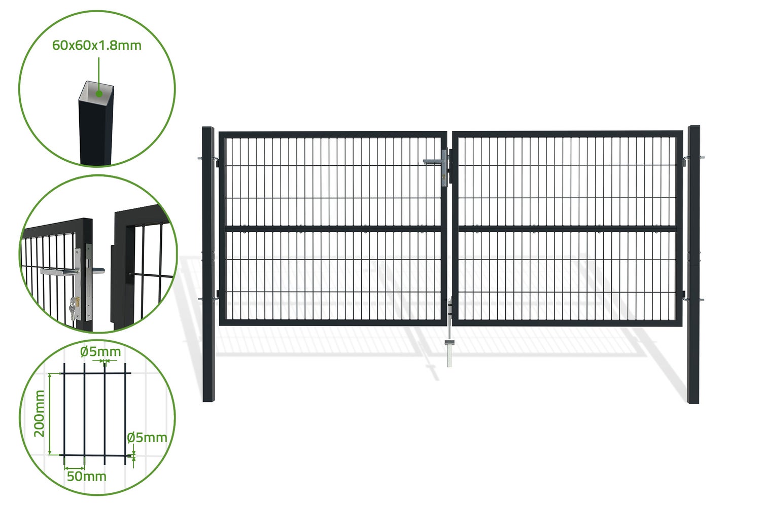 Dubbele poort voor lasdraadhekwerk 3m RAZO 300B120 antracietgrijs