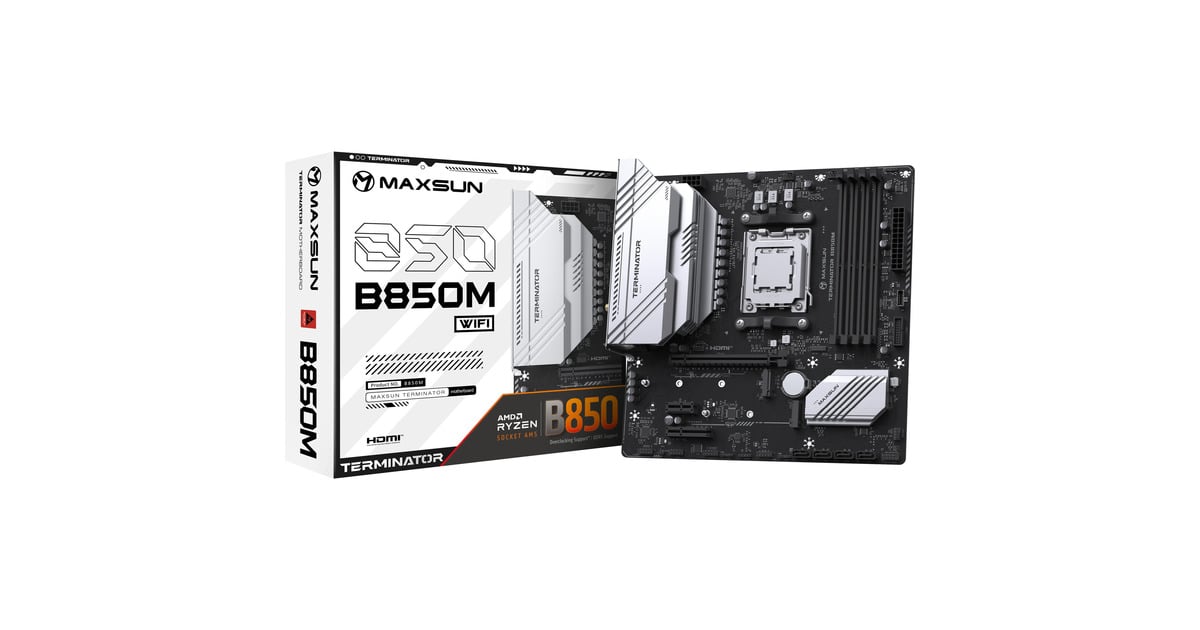 MAXSUNMS-Terminator B850M WIFI socket AM5 moederbord  (Zwart, RAID, 2.5 Gb-LAN, WLAN, BT, Sound, µATX)