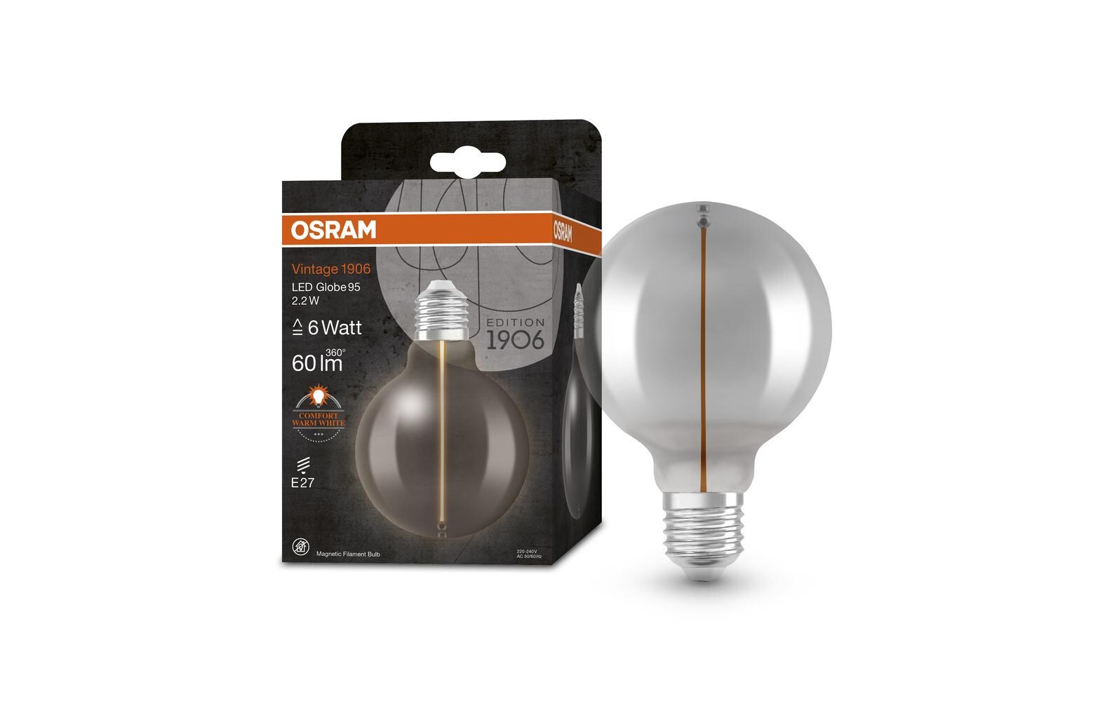 Vintage 1906 LED CLASSIC A 2.2W, E27, WarmweissLED-Lampen, klassische dekorative Lampen mit innovativer LED-«Gluewendel-Magnet»-Technologie