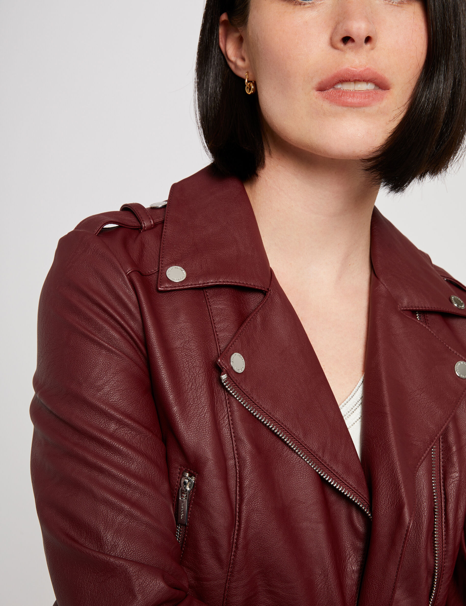 Blouson droit avec col cranté à revers bordeaux femme - bordeaux