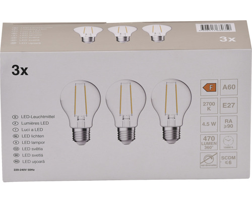 3x LED Lamp A60 E27/4.5W (40W) 470 lm 2700 K warm wit helder 3 stuks