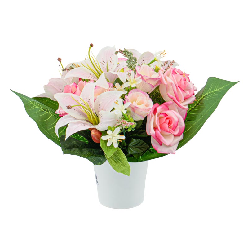 Composition de boutons de roses et de lys