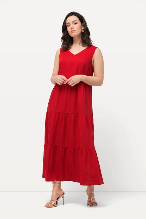 Kleid, Leinenmix, A-Linie, V-Ausschnitt, ärmellos