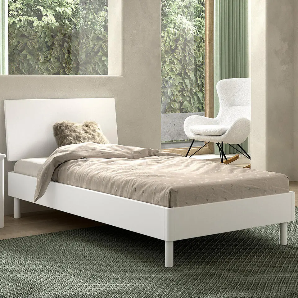 Eenpersoonsbed Forrest 90x200cm - massief beukenhout - wit