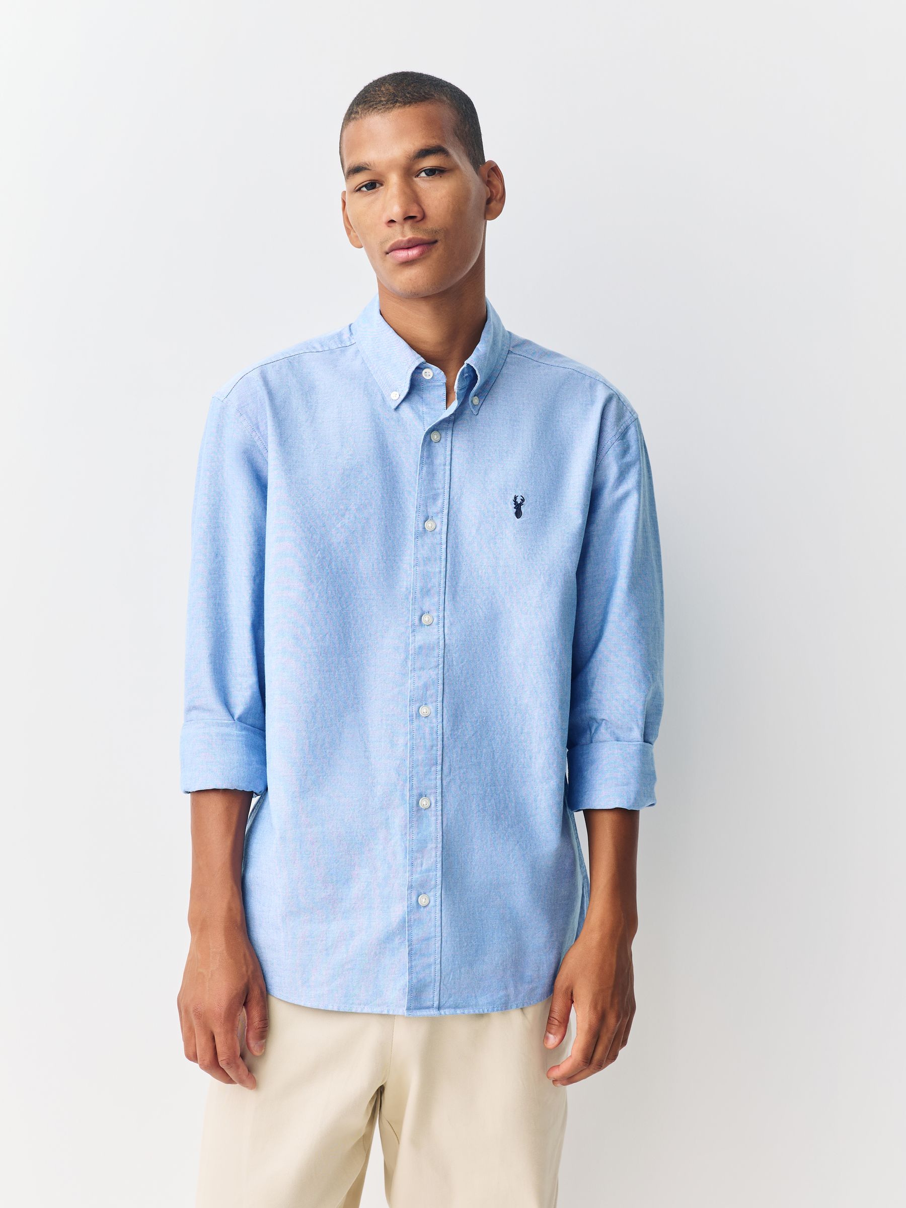 Lichtblauw - Slim Fit - Oxford-hemd met lange mouwen