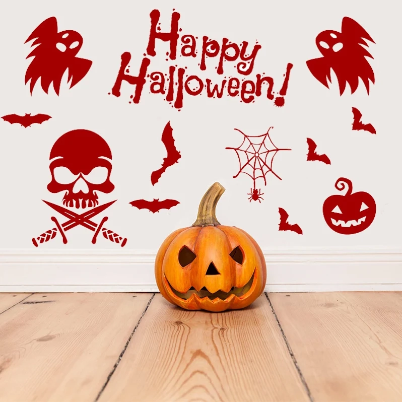 (13er Set) Halloween Fenster Aufkleber Grusel Fenstersticker Deko - Happy Halloween