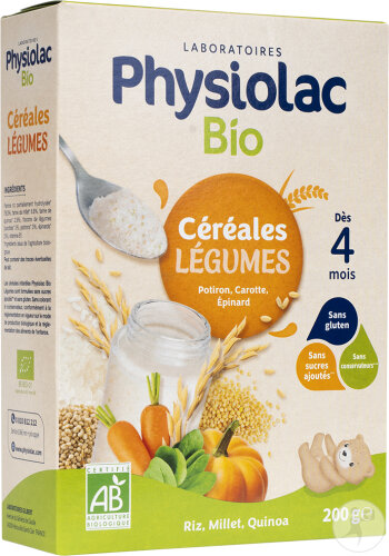Physiolac Céréales Légumes Dès 4 Mois Bio 200g