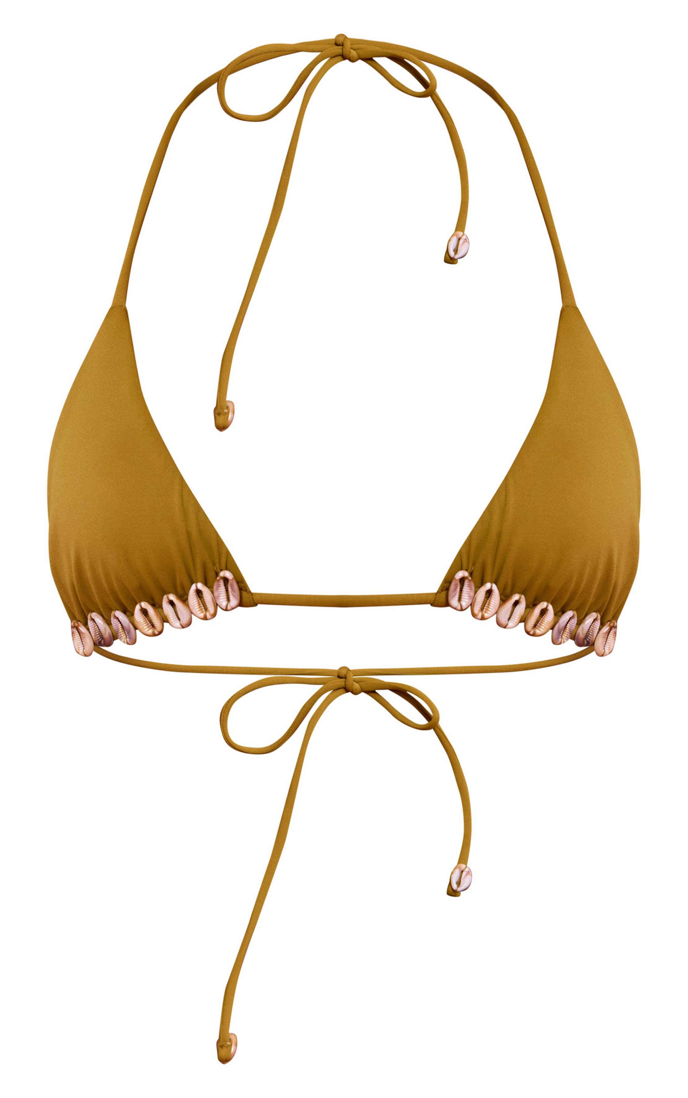 Vert Olive Haut De Bikini Triangle Orné De Coquillages