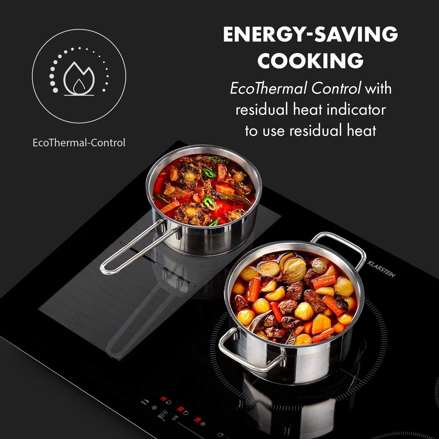 Klarstein, Glaskeramik Kochfeld, mit 5 Platten, Einbau-Induktionskochfeld mit Touch-Display, Digitalanzeige und Timer-Funktion, Schnelles Aufheizen, 9000 Watt