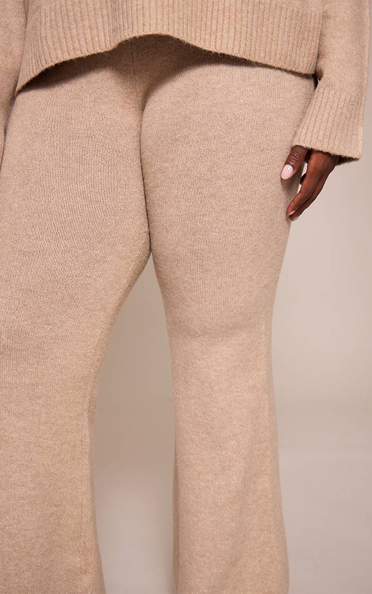 Taupe Pantalon Large En Maille Grande Taille