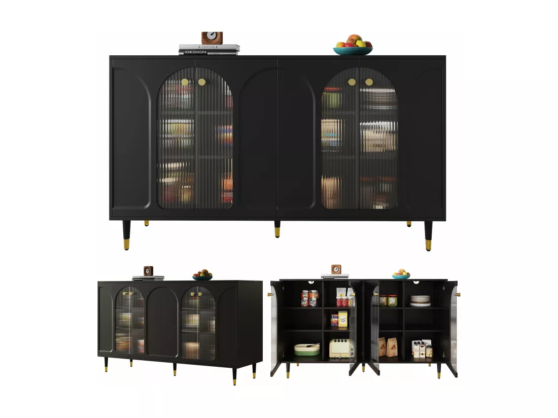 Buffet en MDF, 140cm×h85cm, Noir