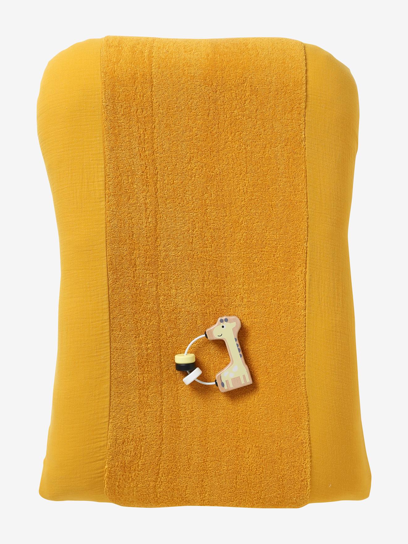 Capa para trocador de fraldas em dois materiais: gaze de algodão/pelúcia, amarelo escuro liso.