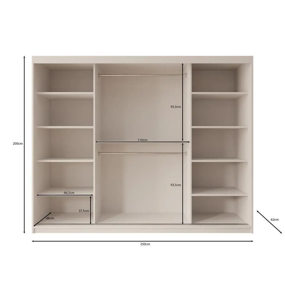 Meubella - Kledingkast Ulysses - Beige - 250 cm - Met spiegel
