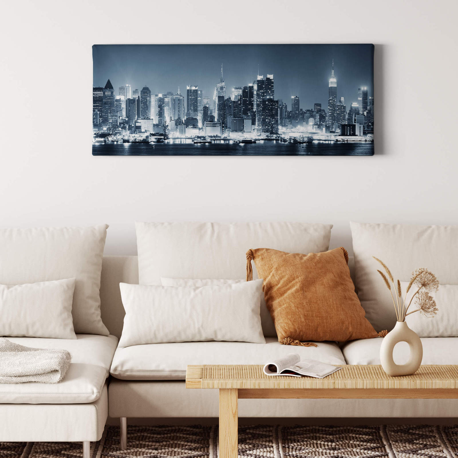 Leinwandbild NEW YORK BEI NACHT - blau-grau - 100x40 cm
