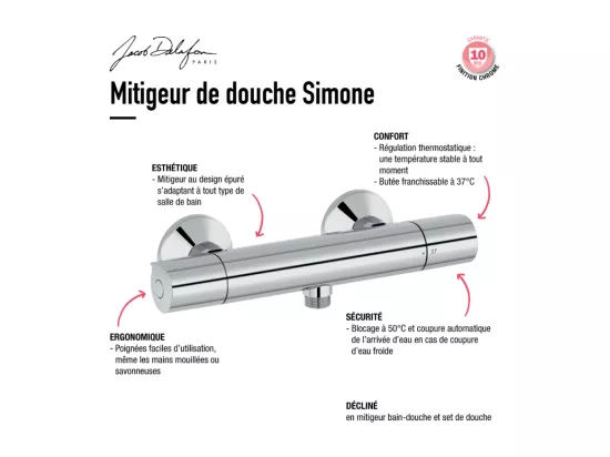 Mitigeur douche thermostatique JACOB DELAFON Simone chrome + nettoyant