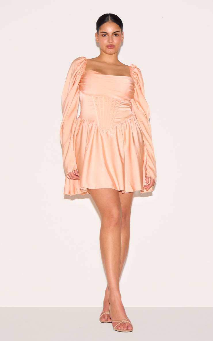 Rose Pâle Robe Droite Bouffante Grande Taille En Satin Avec Détail Corset