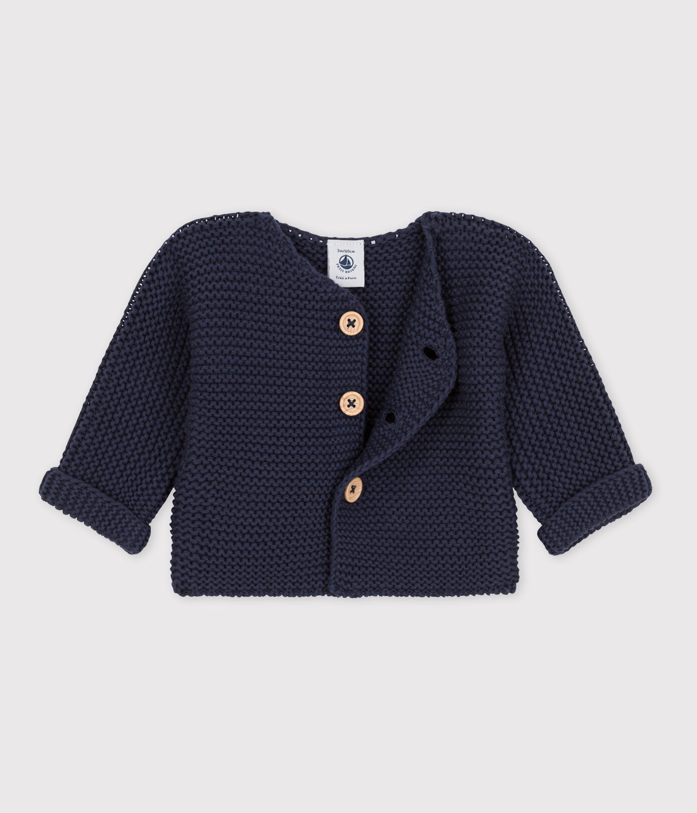 Cardigan bébé tricot point mousse en coton
