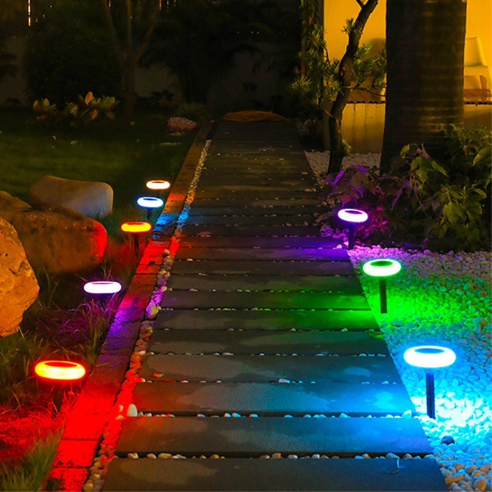 (2er Set) LED Solar Lampe Outdoor RGB Garten Wegleuchte mit Dämmerungssensor IP65 - Schwarz