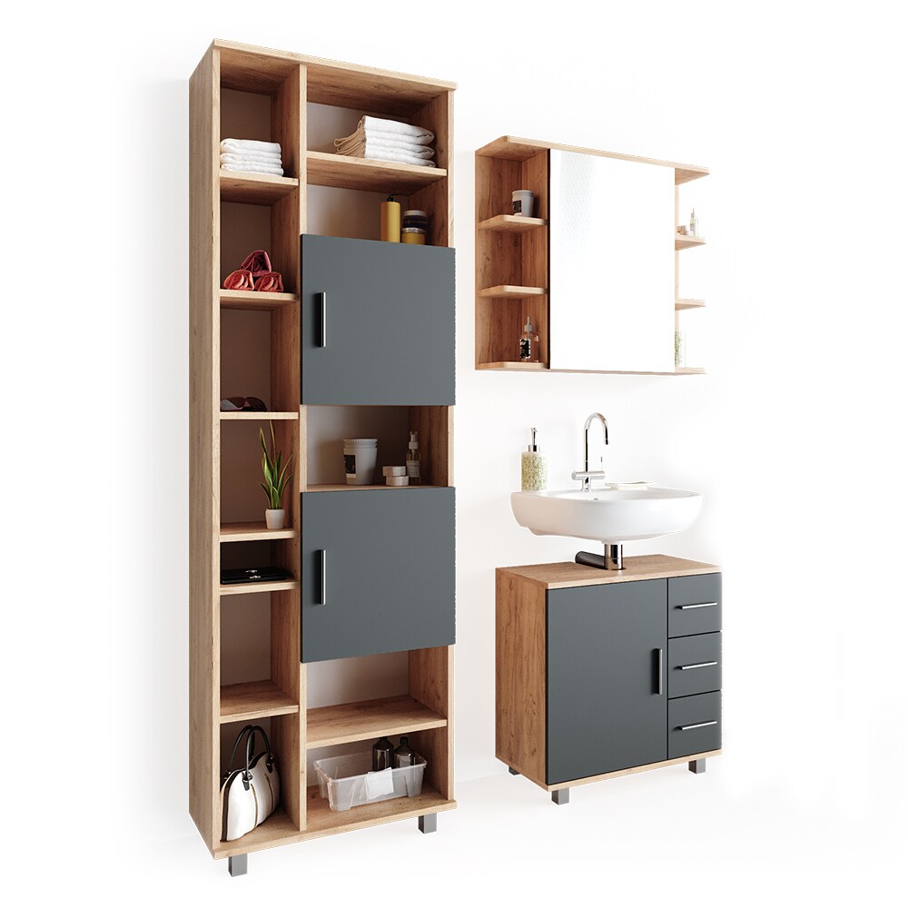 VICCO Badmöbel Set ILIAS Eiche Anthrazit Spiegel Kommode Unterschrank Badschrank