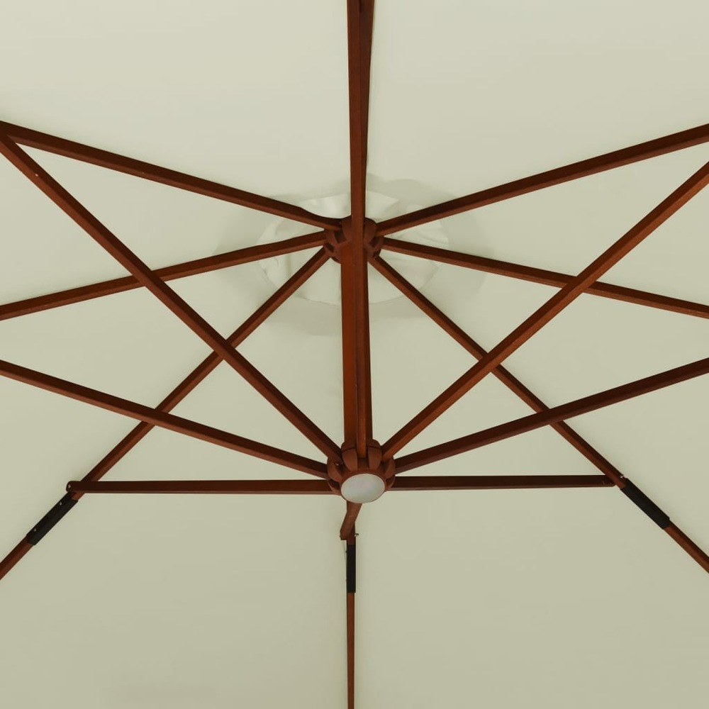 Parasol suspendu avec mât en bois 350 cm blanc sable
