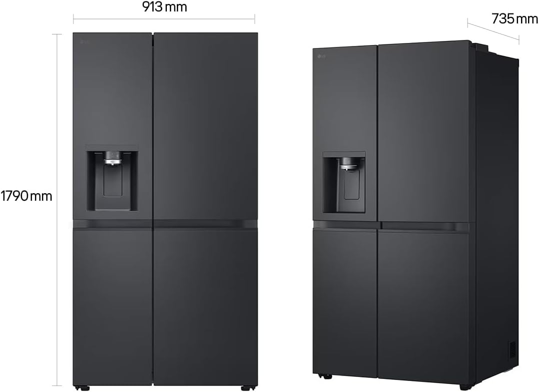 LG GSLE91EVAC Side by Side Kühlschrank, Klasse C, 628 L, Multi-Door Kühlschrank mit Gefrierfach, Eis-, Crushed Ice- Wasserspender mit UVnano, Total NoFrost, Smart Inverter Kompressor, Wi-Fi