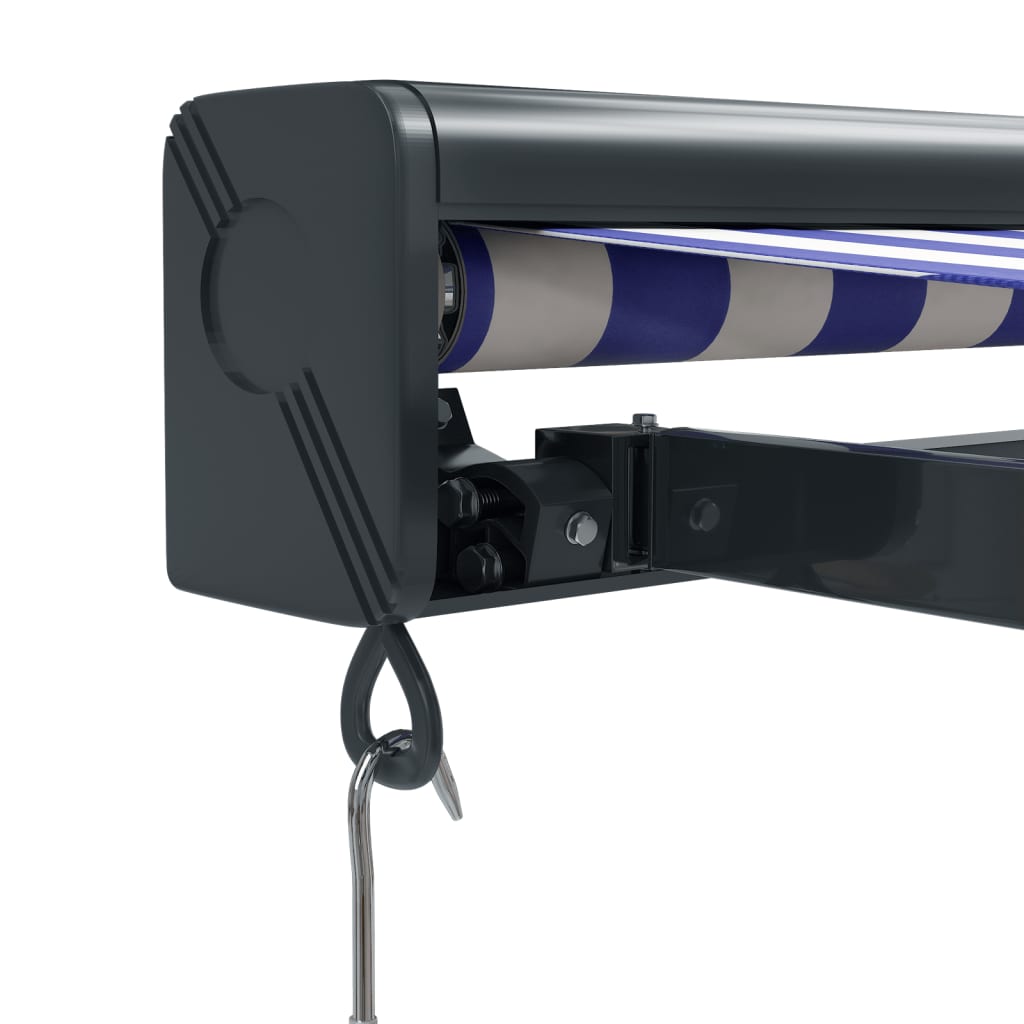 Auvent rétractable bleu et blanc 5x3 m tissu et aluminium