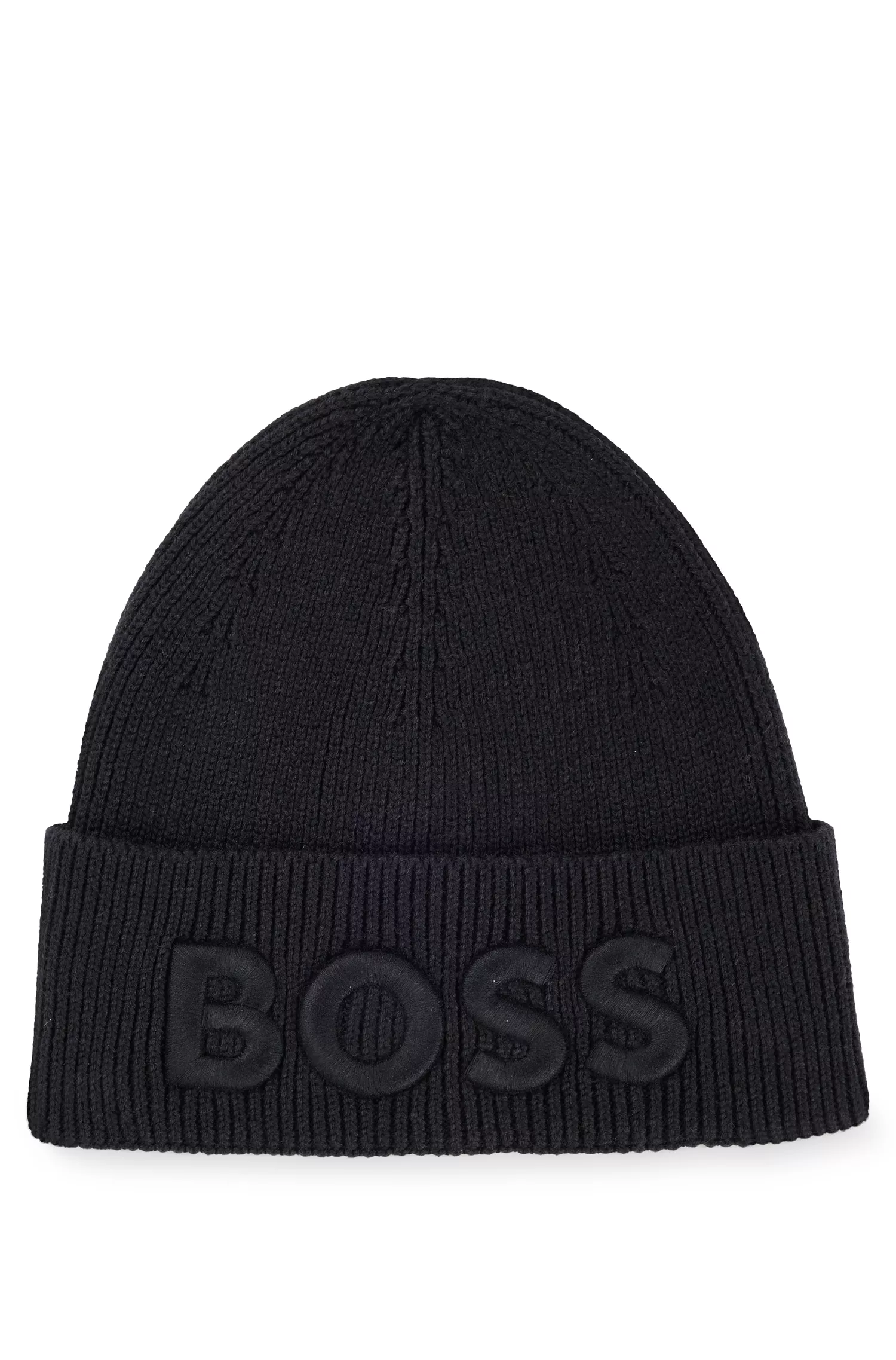 Gorro BOSS com logotipo laranja bordado, em algodão e lã.