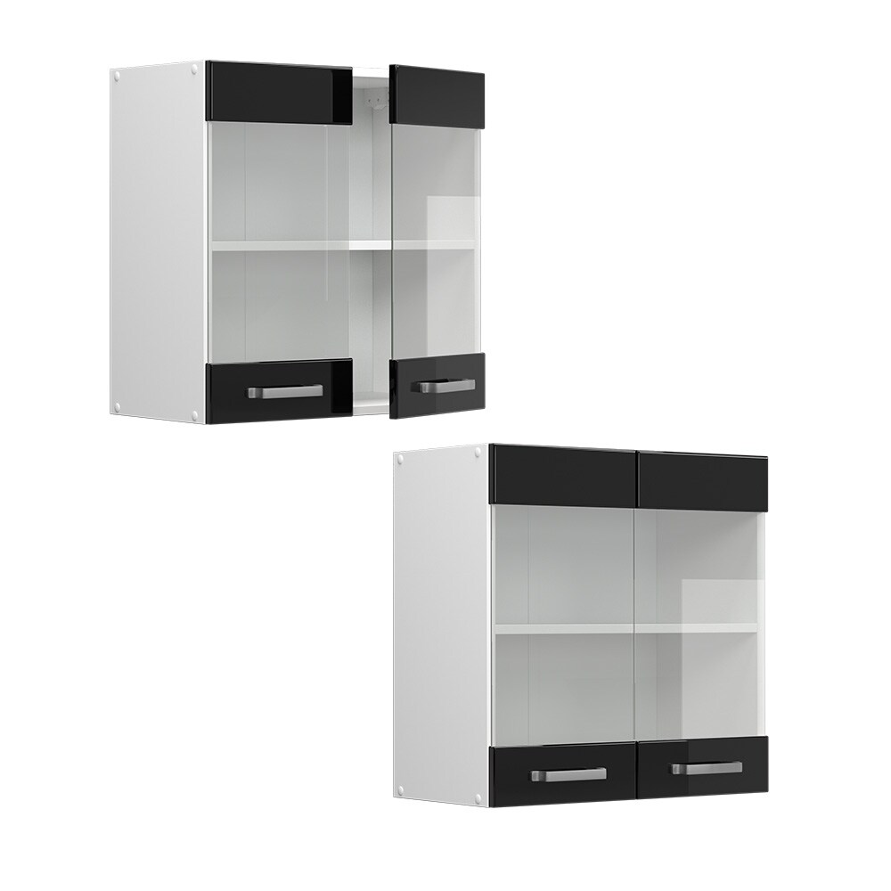 Vicco Glashängeschrank Küchenschrank R-Line Solid Weiß Schwarz 60 cm modern