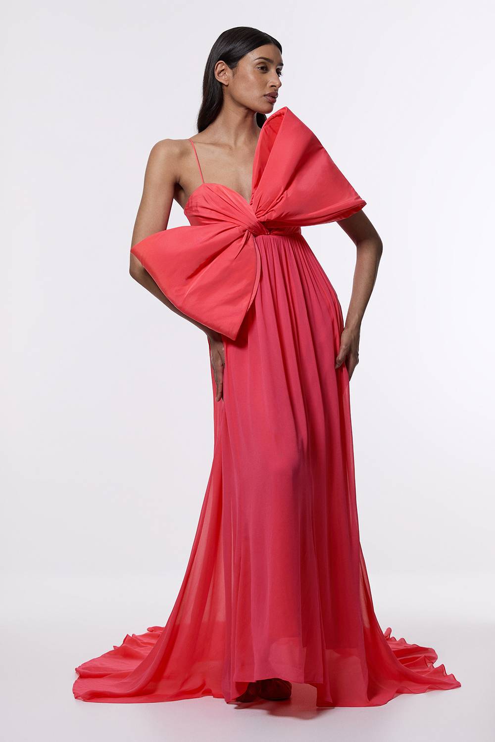KarenMillen Robe maxi tissée en taffetas avec détail nœud