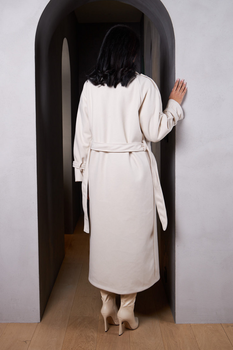 Manteau long duveteux style trench beige