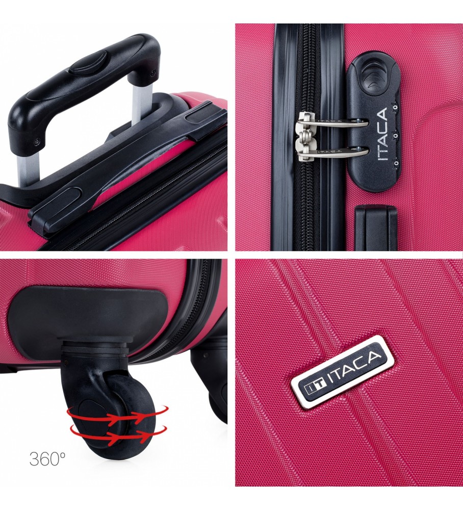 Conjunto de malas rígidas de viagem ITACA com 4 rodas, vermelhas