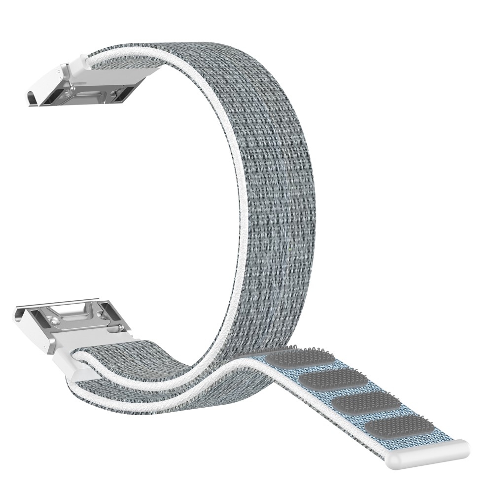 (Gr. XXL) Garmin Fenix 6S / 6S Pro / 5S / 5S Plus Nylon Klettverschluss Ersatz Armband (Gelenkumfang 197-257 mm) - Silber / Weiss