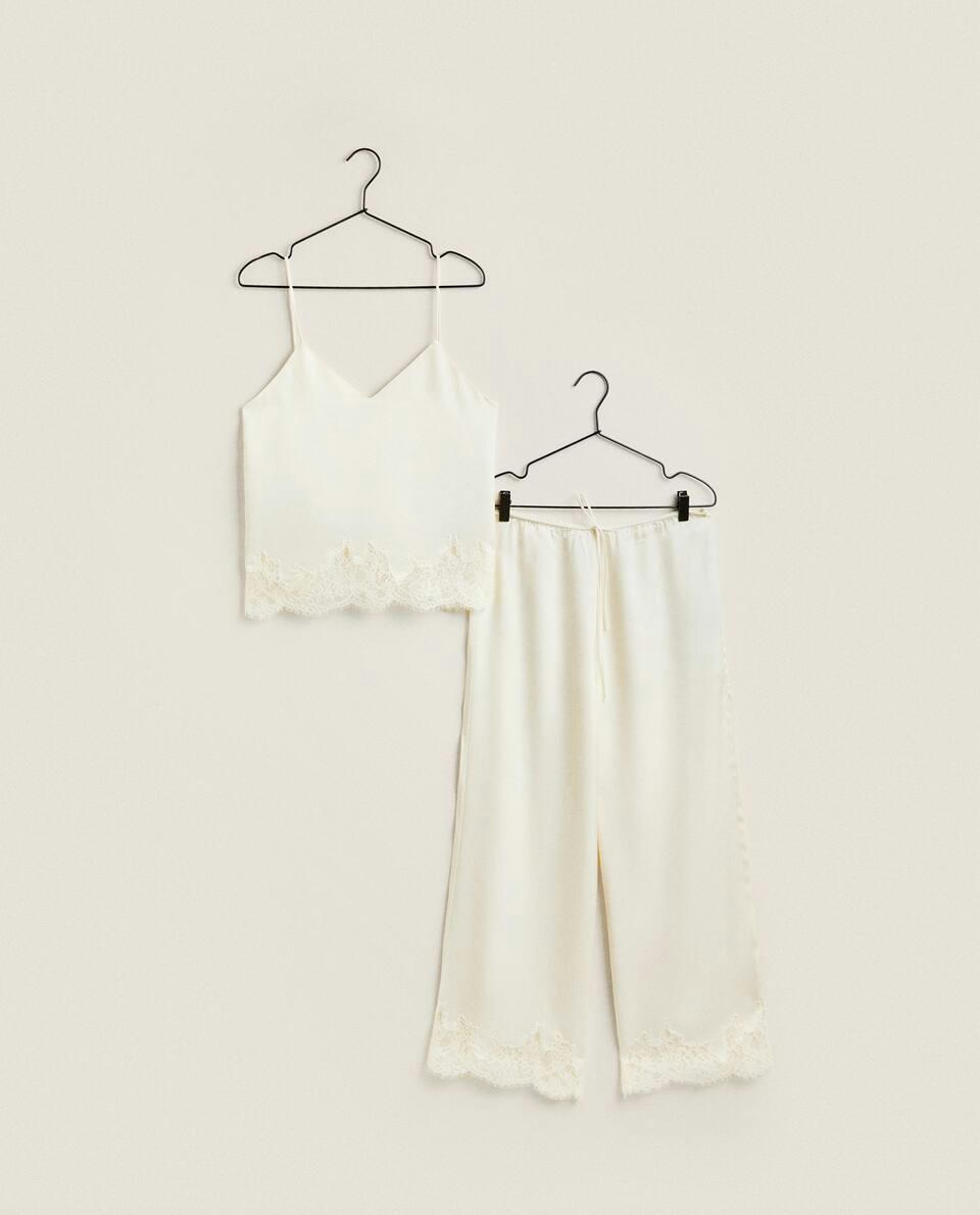 Top de cetim com renda loira