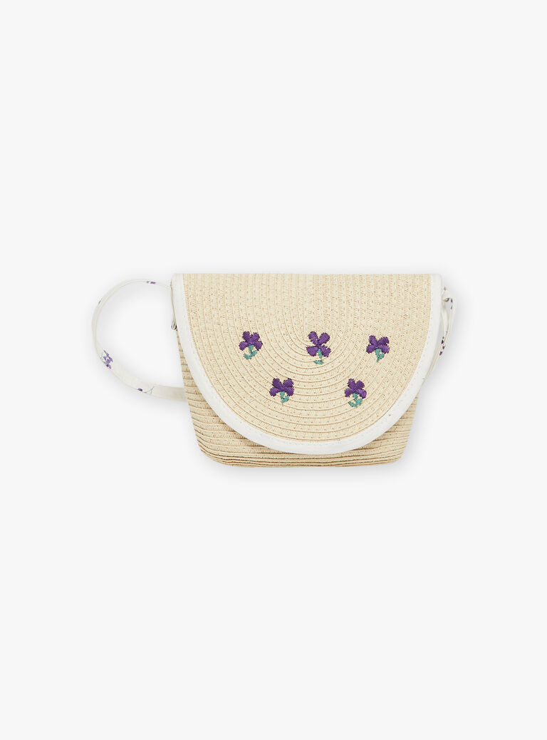 Sac besace en paille à fleurs