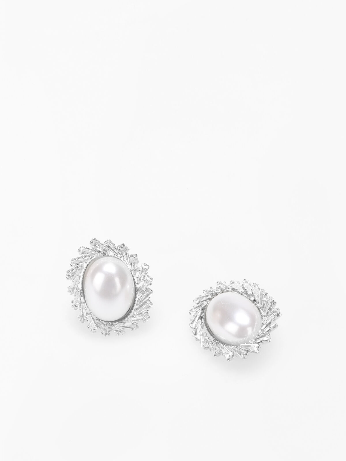 Boucles clip en perle à strass- Argenté