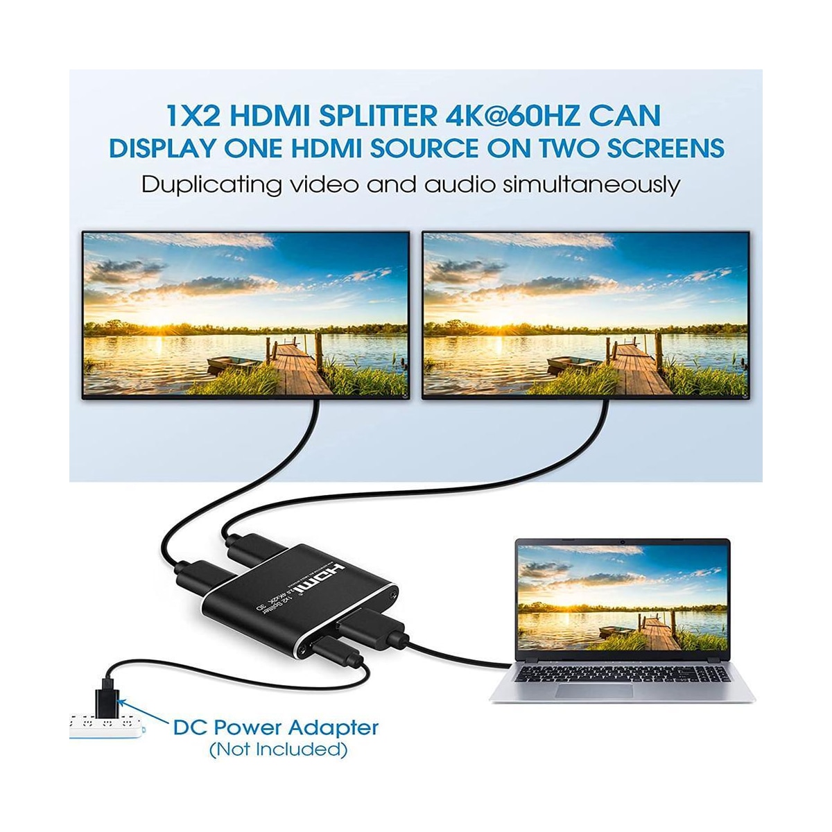 HDMI-splitter 1x2 for 2 skjermer 3D / 4K / 1080p