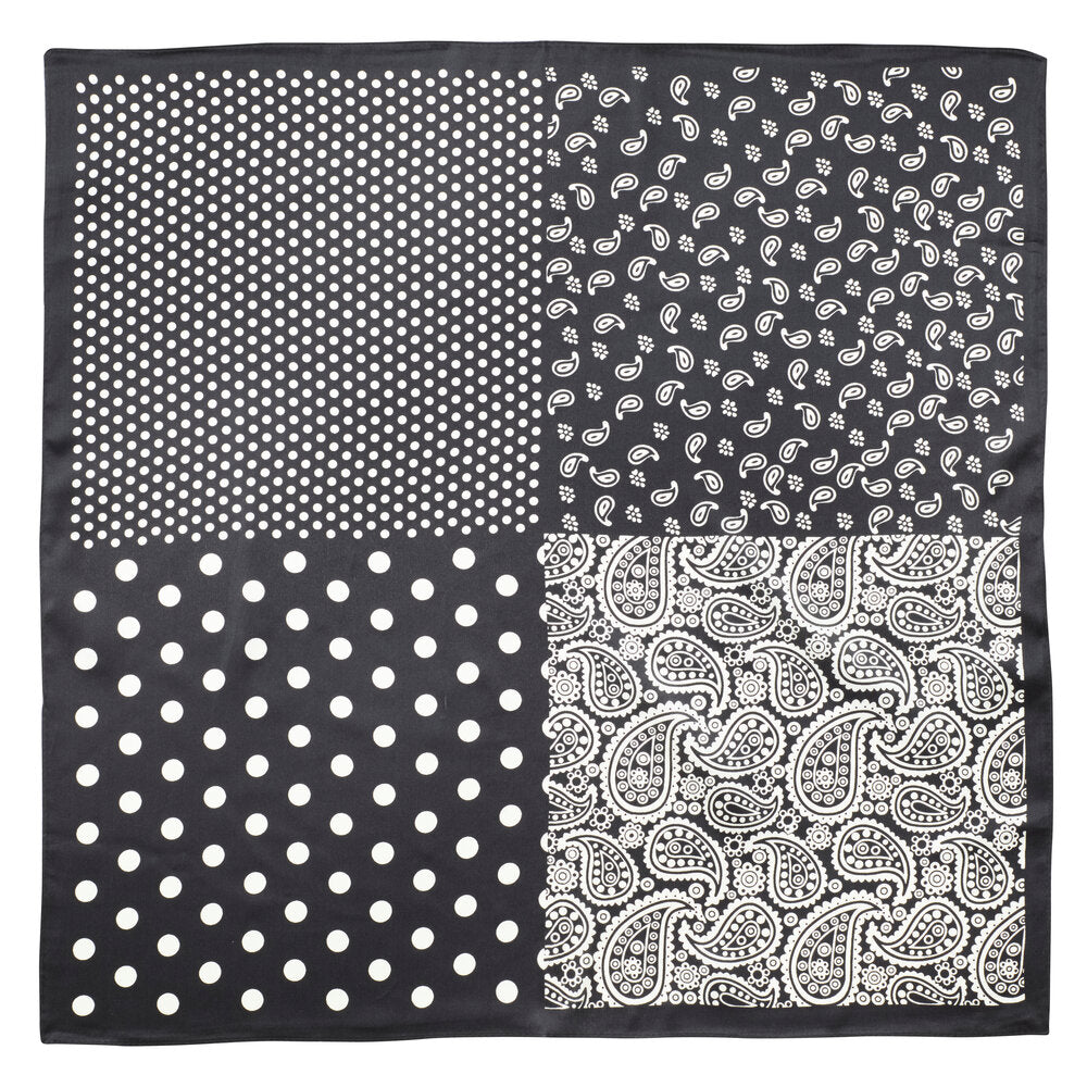 Bahne Accessories  Silketørklæde, Black white paisley - 50x50 cm.