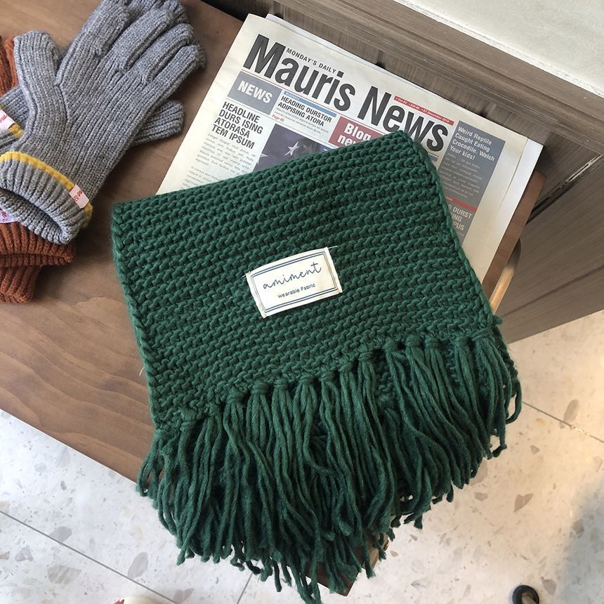 Frior - Effen gebreide sjaal met franjes
