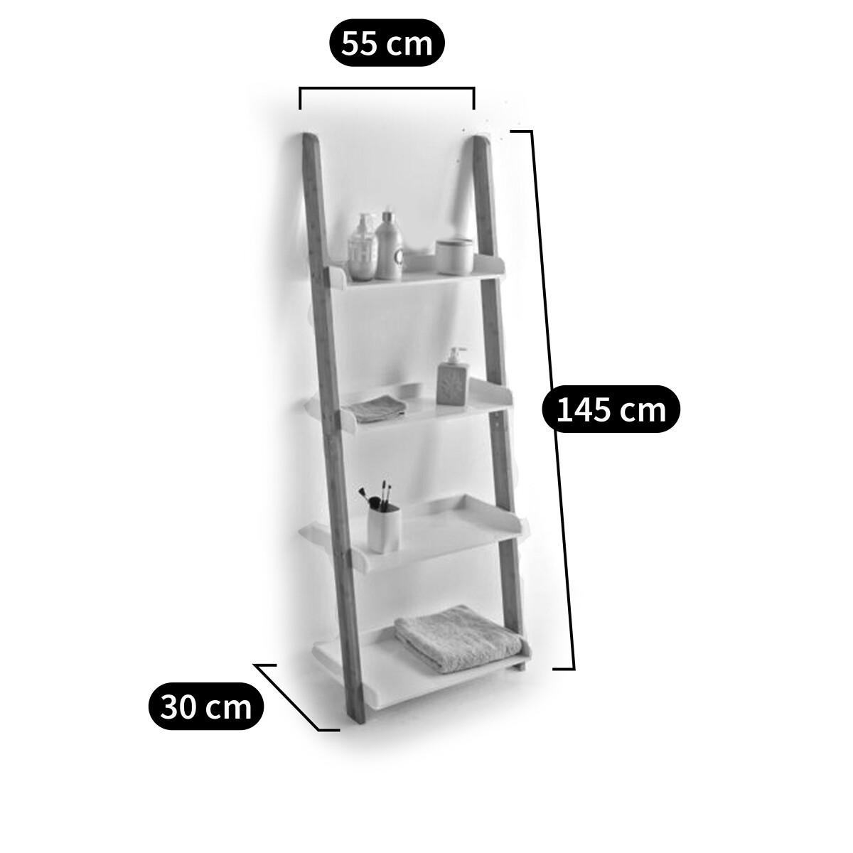 SO'HOME<br>Prateleira de parede para banheiro em formato de escada, 4 prateleiras, Lindus