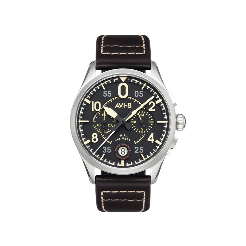Montre homme japonais meca-quartz chronographe AVI-8 - Bracelet cuir véritable de vachette - Date